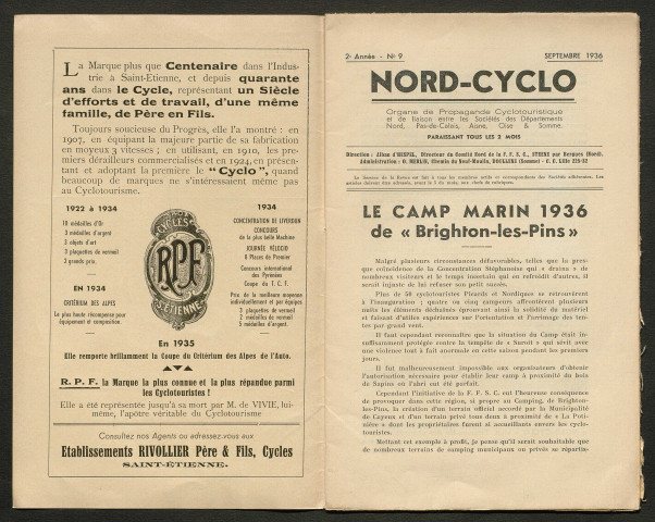 Nord-Cyclo. Organe de Propagande Cyclotouristique et de liaison entre les Sociétés des Départements du Nord, du Pas-de-Calais et de la Somme, numéro 9
