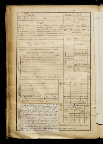 Prin, Jérôme Augustin, né le 28 août 1877 à Aire-sur-la-Lys (Pas-de-Calais), classe 1897, matricule n° 833, Bureau de recrutement de Péronne