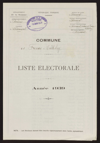 Liste électorale : Fresnes-Tilloloy