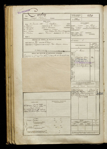 Cadet, Georges Philogene, né le 30 janvier 1896 à Barleux (Somme), classe 1916, matricule n° 1130, Bureau de recrutement de Péronne