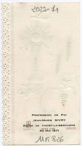 Je crois, J'aime et J'espère. Profession de foi, Jean-Marie Sivry, église de Thoisy-la-Berchère, 30 mai 1971