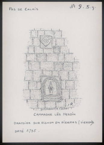 Campagne-lès-Hesdin (Pas-de-Calais) : oratoire sur pignon en pierre - (Reproduction interdite sans autorisation - © Claude Piette)
