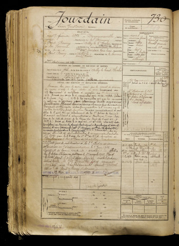 Jourdain, Léon Gustave, né le 17 février 1892 à Moyenneville (Somme), classe 1912, matricule n° 730, Bureau de recrutement d'Abbeville