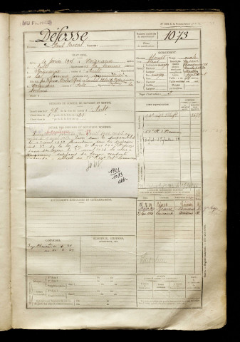 Défosse, Paul Pascal, né le 10 février 1901 à Woignarue (Somme), classe 1921, matricule n° 1073, Bureau de recrutement d'Abbeville