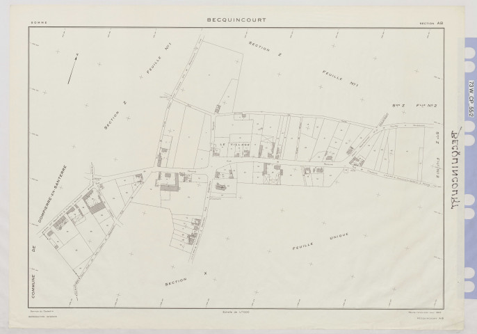 Plan du cadastre rénové - Becquincourt : section AB