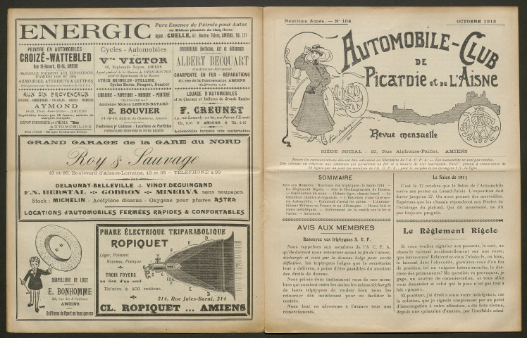 Automobile-club de Picardie et de l'Aisne. Revue mensuelle, 9e année, octobre 1913