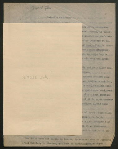 Témoignage de Diasse, Jules et correspondance avec Jacques Péricard