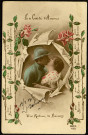 Carte postale intitulée "La carte d'amour. Une ration de baisers" représentant un soldat embrassant sa beinaimée. Correspondance de Sosthènes Delassus à son épouse Louise