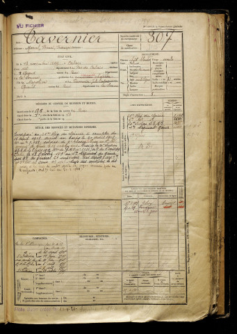Tavernier, Marcel Henri François, né le 13 novembre 1899 à Calais (Pas-de-Calais), classe 1919, matricule n° 307, Bureau de recrutement d'Abbeville
