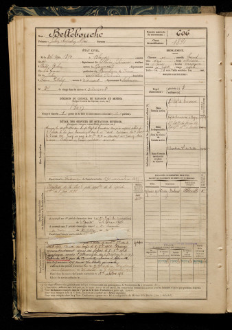 Bellebouche, Julien Augustin Alfred, né le 24 mai 1871 à Blangy-sur-Bresle (Seine-Maritime), classe 1891, matricule n° 606, Bureau de recrutement d'Amiens