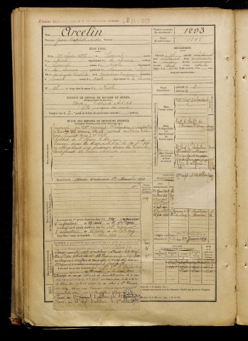 Arcelin, Jean Baptiste André, né le 24 juin 1877 à Licourt (Somme), classe 1897, matricule n° 1293, Bureau de recrutement de Péronne