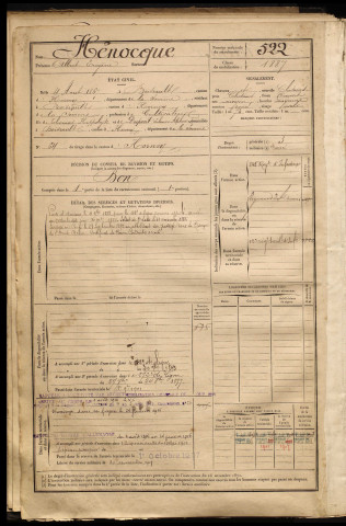 Hénocque, Albert Eugène, né le 04 août 1867 à Boisrault (Somme), classe 1887, matricule n° 522, Bureau de recrutement d'Amiens