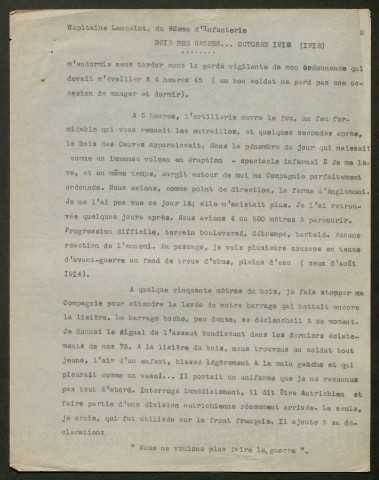 Témoignage de Lancelot (Capitaine) et correspondance avec Jacques Péricard