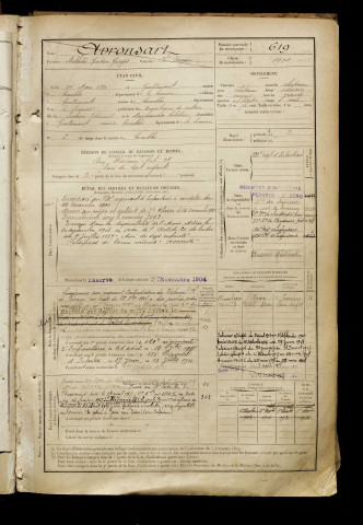 Avronsart, Mathilde Gustave Georges, né le 14 mars 1880 à Guillemont (Somme), classe 1900, matricule n° 619, Bureau de recrutement de Péronne