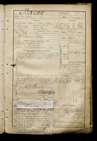 Bacon, Louis Joseph, né le 21 août 1879 à Maison-Ponthieu (Somme), classe 1899, matricule n° 655, Bureau de recrutement d'Abbeville