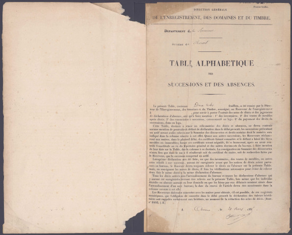 Table des successions et absences du bureau de Roisel