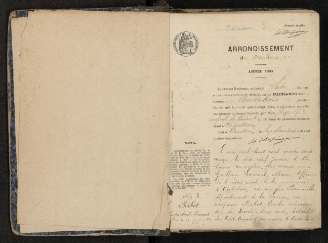 Outrebois : naissances, mariages, décès (1893-1902)