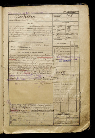 Delattre, Etienne Gabriel Eugène, né le 11 mars 1898 à Rainneville (Somme), classe 1918, matricule n° 545, Bureau de recrutement d'Amiens