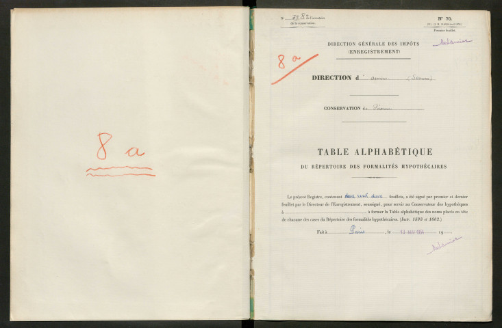 Table du répertoire des formalités, de Capoy à Caron, registre n° 8 a (Péronne)