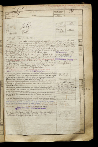 Joly, Noël, né le 25 décembre 1896 à Moreuil (Somme), classe 1916, matricule n° 97, Bureau de recrutement de Péronne