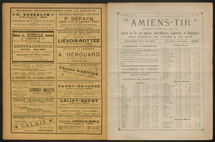 Amiens-tir, organe officiel de l'amicale des anciens sous-officiers, caporaux et soldats d'Amiens, numéro 6 (juin 1907)