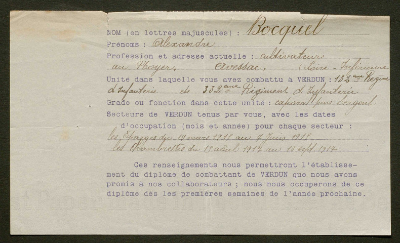 Témoignage de Bocquel, Alexandre et correspondance avec Jacques Péricard