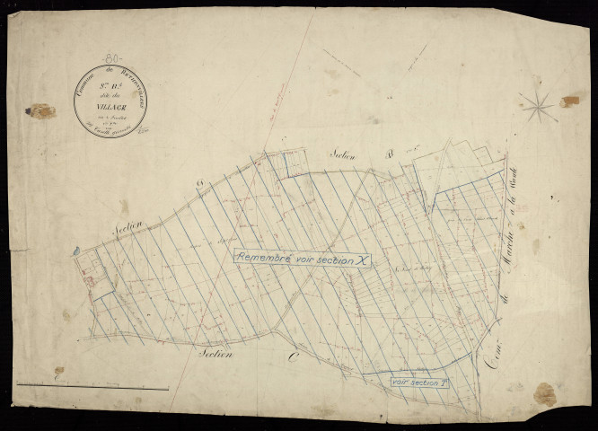 Plan du cadastre napoléonien - Rethonvillers (Rethonvllers) : Village (Le), B1