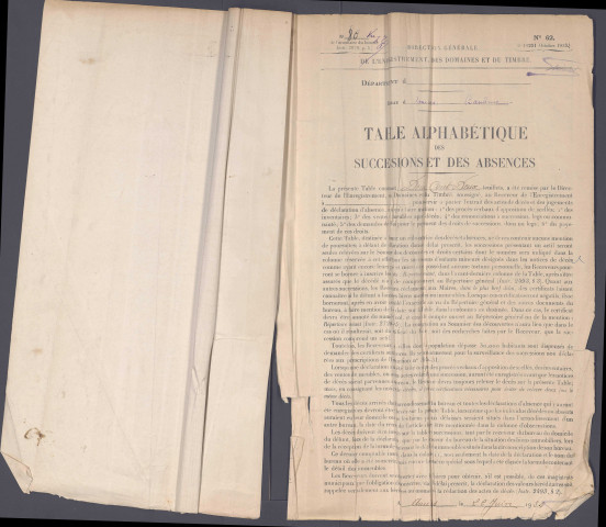 Table des successions et absences du bureau d'Amiens banlieue