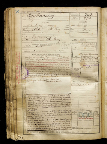 Duchaussoy, Georges, né le 26 décembre 1879 à Amiens (Somme), classe 1899, matricule n° 702, Bureau de recrutement d'Amiens