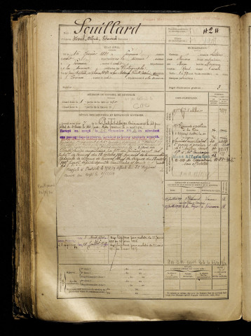 Souillard, Marcel Alfred Edouard, né le 16 janvier 1889 à Péronne (Somme), classe 1909, matricule n° 424, Bureau de recrutement de Péronne