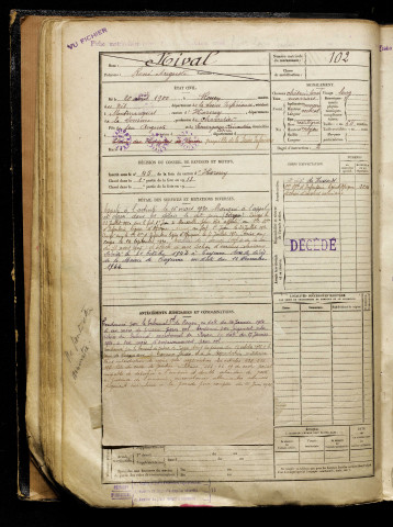 Nival, René Auguste, né le 20 août 1900 à Rouen (Seine-Maritime), classe 1920, matricule n° 102, Bureau de recrutement d'Amiens