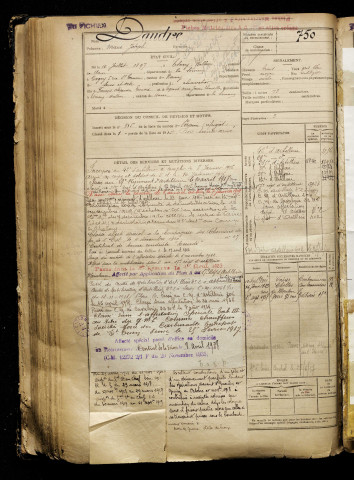 Daudré, Marie Joseph, né le 10 juillet 1897 à Esmery-Hallon (Somme), classe 1917, matricule n° 750, Bureau de recrutement de Péronne