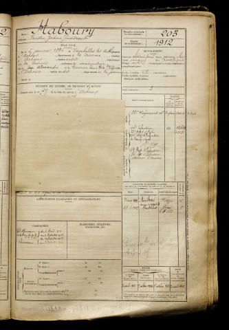 Haboury, Faustin Jérôme Gervais, né le 05 janvier 1894 à Vauchelles-lès-Authie (Somme), classe 1914, matricule n° 203, Bureau de recrutement d'Abbeville