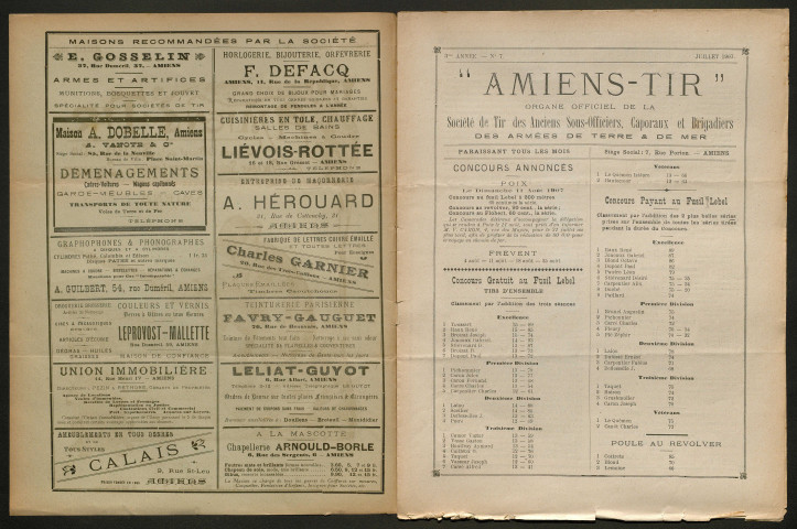 Amiens-tir, organe officiel de l'amicale des anciens sous-officiers, caporaux et soldats d'Amiens, numéro 7 (juillet 1907)