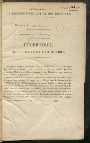 Répertoire des formalités hypothécaires, du 11/04/1864 au 18/06/1864, registre n° 207 (Péronne)