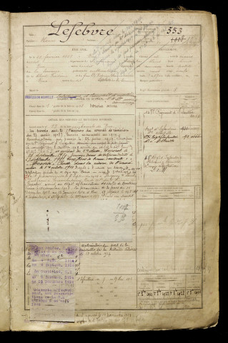 Lefebvre, Henri, né le 28 février 1887 à Rue (Somme), classe 1907, matricule n° 553, Bureau de recrutement d'Abbeville