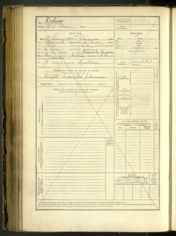 Rodier, Alfred Honoré, né le 27 février 1862 à Feuquières (Somme, France), classe 1882, matricule n° exempté, Bureau de recrutement de Péronne