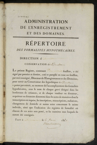 Répertoire des formalités hypothécaires, du 06/05/1824 au 12/04/1825, volume n° 46 (Conservation des hypothèques de Doullens)
