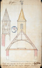 Profil de la charpente de la nef et du clocher de l'église de Gorges