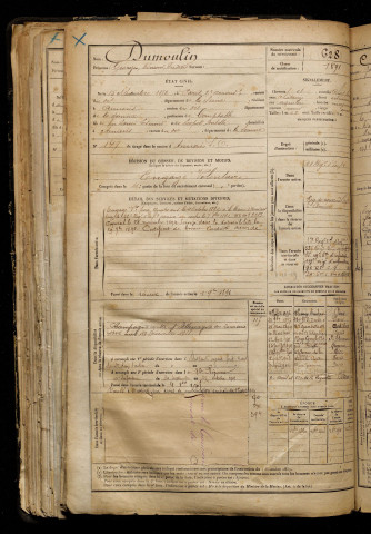 Dumoulin, Georges Edmond Frédéric, né le 15 novembre 1872 à Paris 2e Arrondissement (Paris), classe 1892, matricule n° 628, Bureau de recrutement d'Amiens