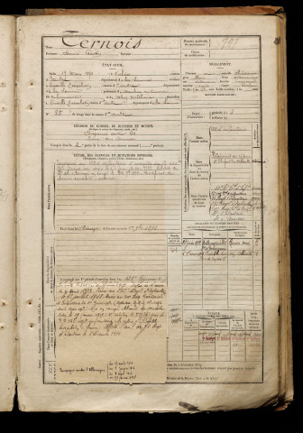 Ternois, Désiré Gaston, né le 17 mars 1874 à Valines (Somme), classe 1894, matricule n° 797, Bureau de recrutement d'Abbeville
