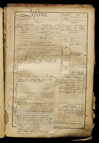 Lefèvre, Emile, né le 07 octobre 1877 à Strasbourg (Bas-Rhin), classe 1897, matricule n° 411, Bureau de recrutement d'Abbeville