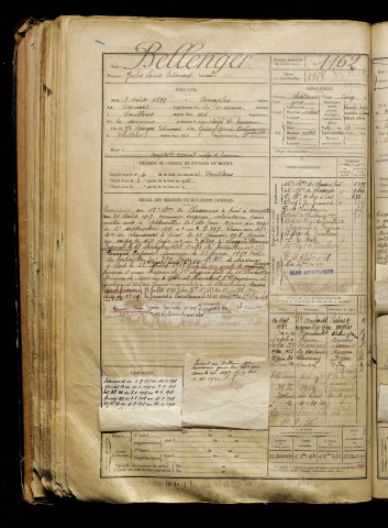 Bellenger, Jules Louis Edouard, né le 08 août 1899 à Canaples (Somme), classe 1919, matricule n° 1162, Bureau de recrutement d'Abbeville