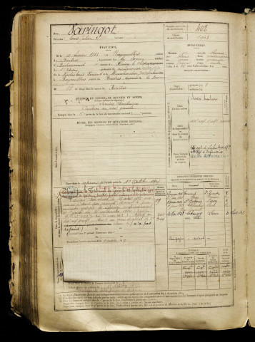 Varingot, Louis Julien, né le 09 février 1883 à Bayonvillers (Somme), classe 1903, matricule n° 402, Bureau de recrutement de Péronne