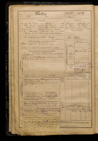 Wattiez, Jules, né le 12 avril 1872 à Contay (Somme), classe 1892, matricule n° 1018, Bureau de recrutement d'Amiens