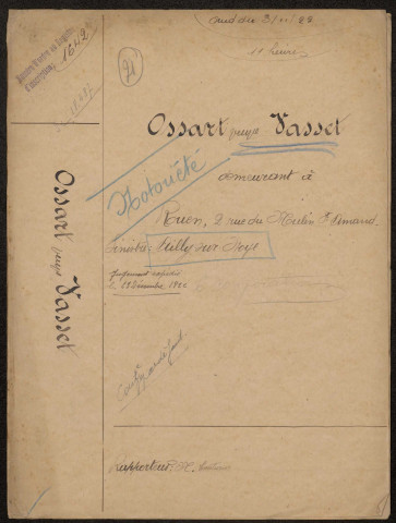 Ailly-sur-Noye. Demande d'indemnisation des dommages de guerre : dossier Vasset-Ossart