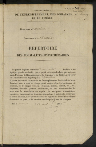 Répertoire des formalités hypothécaires, du 22/05/1867 au 11/12/1867, volume n° 114 (Conservation des hypothèques de Doullens)