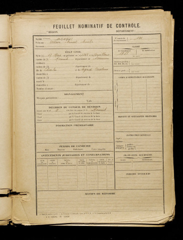 Babaut, Octave Ernest Emile, né le 27 mars 1898 à Arvillers (Somme), classe 1918, matricule n° 131, Bureau de recrutement de Péronne