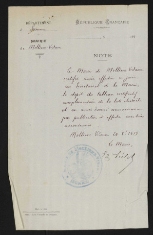 Tableau de rectification complémentaire de la liste électorale : Molliens-Dreuil (Molliens-Vidame)