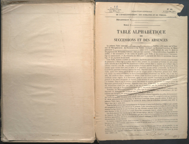 Table des successions et absences du bureau d'Albert